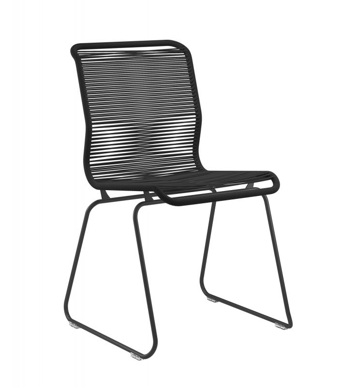 Schwarzer Panton One Stuhl mit Kufengestell und geflochtener Sitzfläche, moderner Esszimmerstuhl.